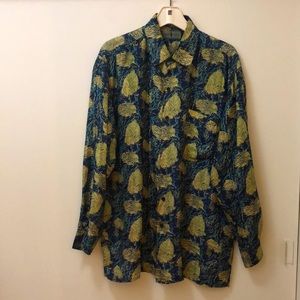 Vintage Robert Stock Men’s Medium 100% silk long sleeve, button down, collared